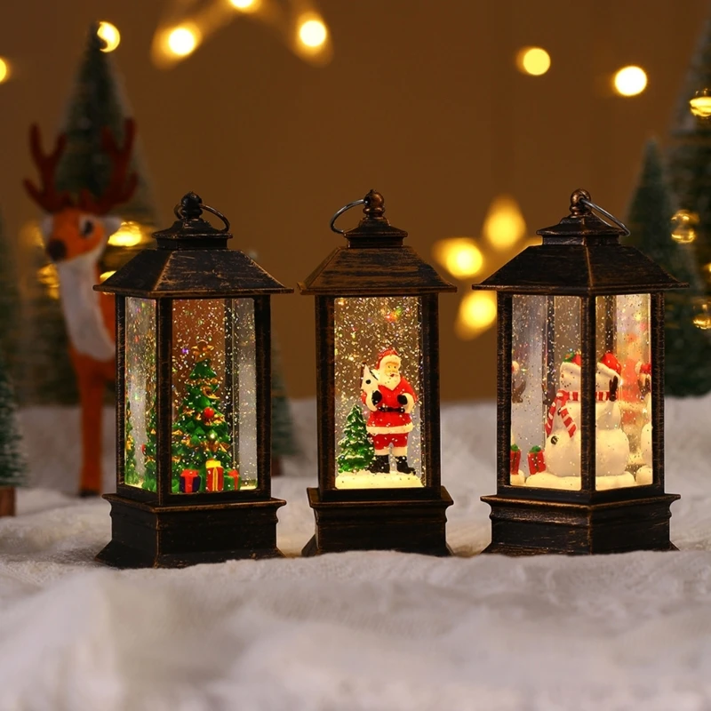 Christmas Glittering Lantern Santa-Claus/Xmas Tree/Snowman/Angel Lighted Lantern Home Table Decoration Gift for Kids B03E