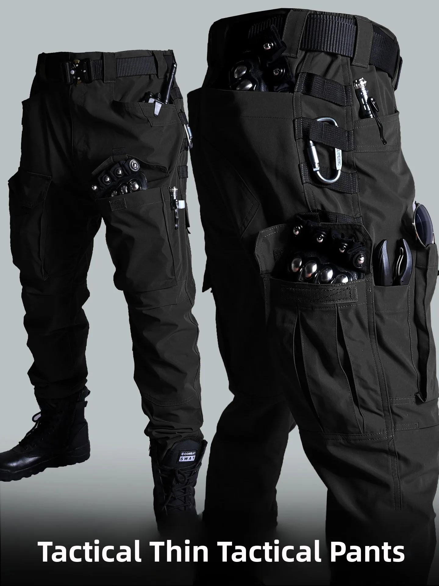 Black American Tactical Training Pants Quick Dry Waterproof Wear Resistant Multi Pocket Men's Outdoor Camping Travel Gear