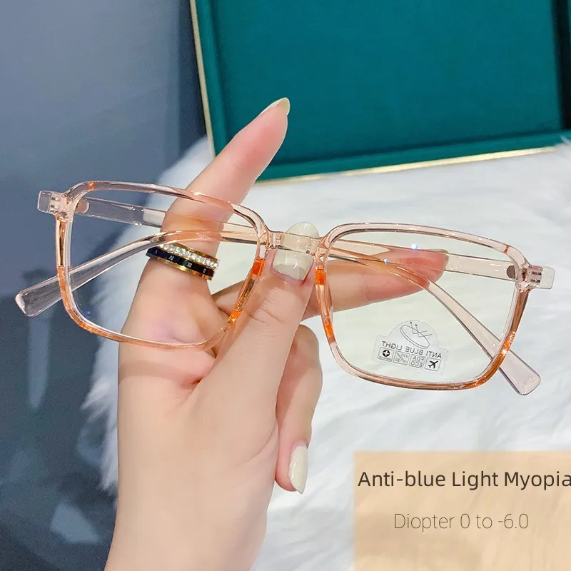 

Women's Blue Light Blocking Eyeglasses Clear Lens Myopia Square Frame Eyewear Short-sighted Vintage Glasses Diopter 0 to -6.0