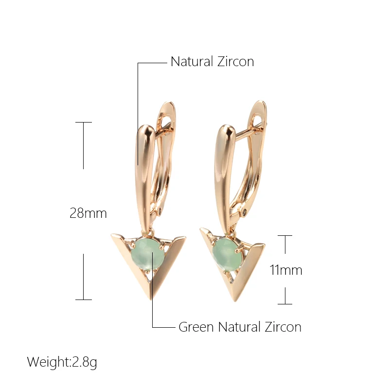 SYOUJYO 585 Rose Gold Color Triangle Drop Earring Emerald Green Natural Zircon Fine Jewelry Elegant Luxury Long English Earrings