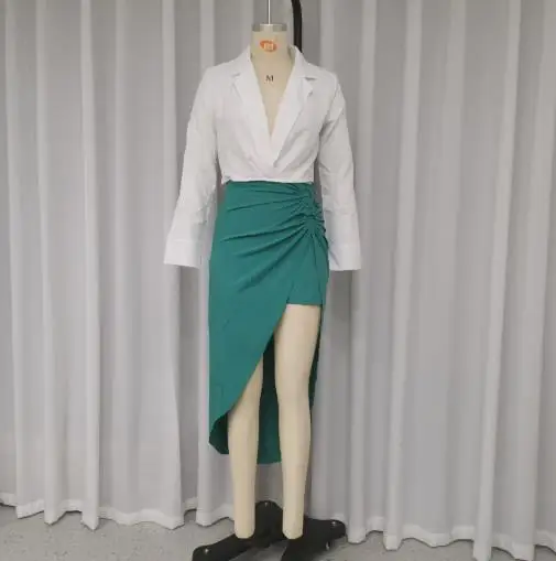 

Two Piece Set Women Outfit 2025 Spring New Fashion Turn-Down Collar Long Sleeve Top & Fried Dough Twists Irregular Skirt Set