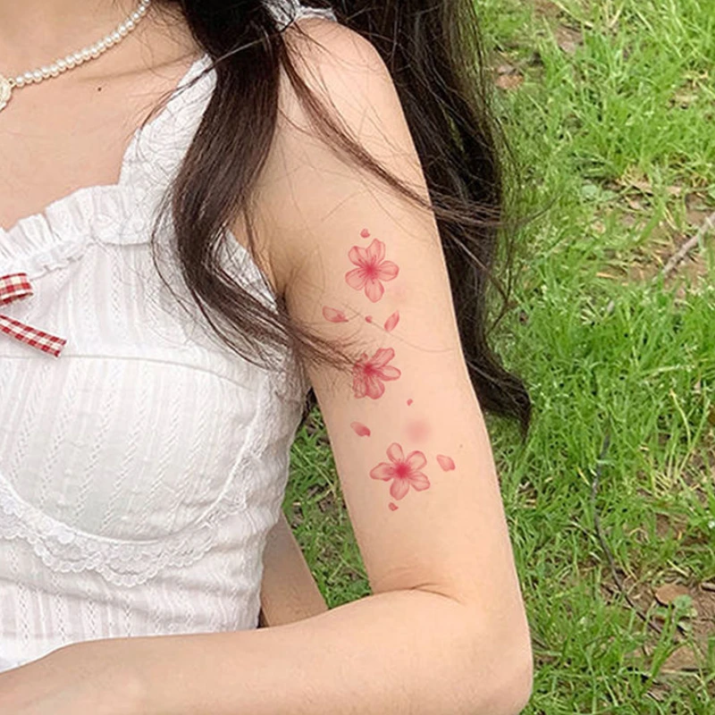 Rosa Blume temporäre Tattoos romantische Sakura Fake Tattoo für Frauen Arm Kunst wasserdichte Tattoo Aufkleber Cartoon Blumen Tatto