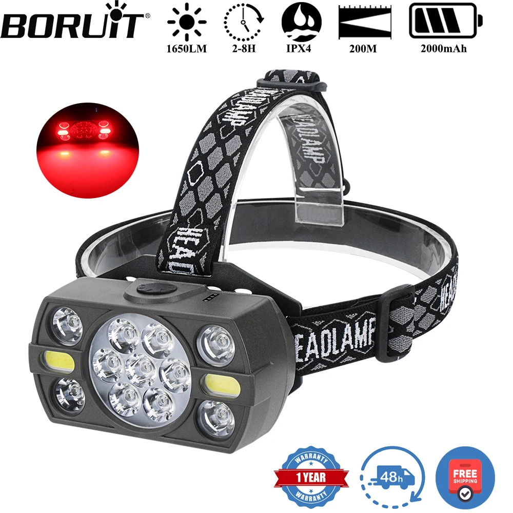 

BORUiT BR13 1650LM 13 * светодиоды Мощный налобный фонарь Type-C Перезаряжаемая фара Водонепроницаемая уличная рыбалка Кемпинг Налобный фонарь
