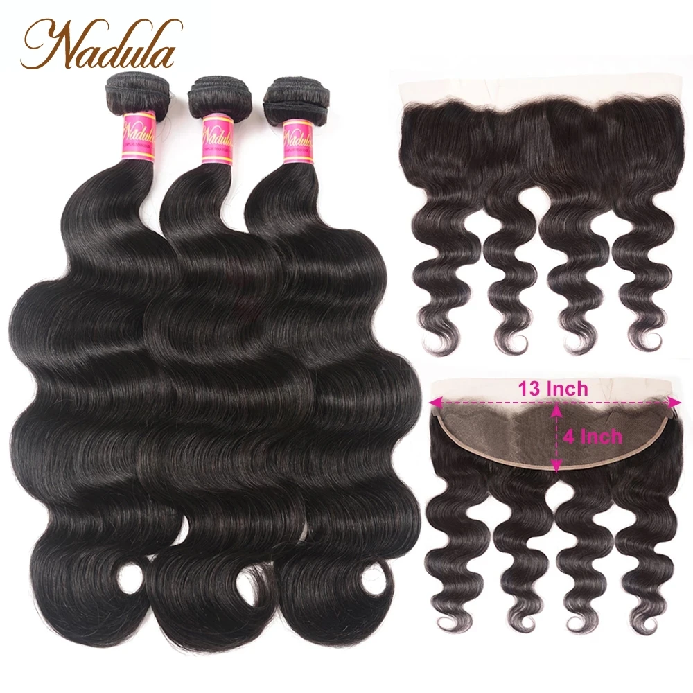 Nadula Hair Peruvian Body Wave Hair With 13x4 Lace Frontal Closure 3 Bundles With Frontal 100% Human Hair Weaves Remy Hair