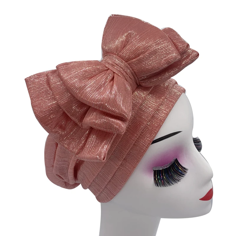 Shinning Multi-schicht Bowknot Turban Kappe für Frau Mode Afrikanische Headtie Nigeria Hochzeit Turbane Hut Muslim Headwrap Motorhaube – Detail 22