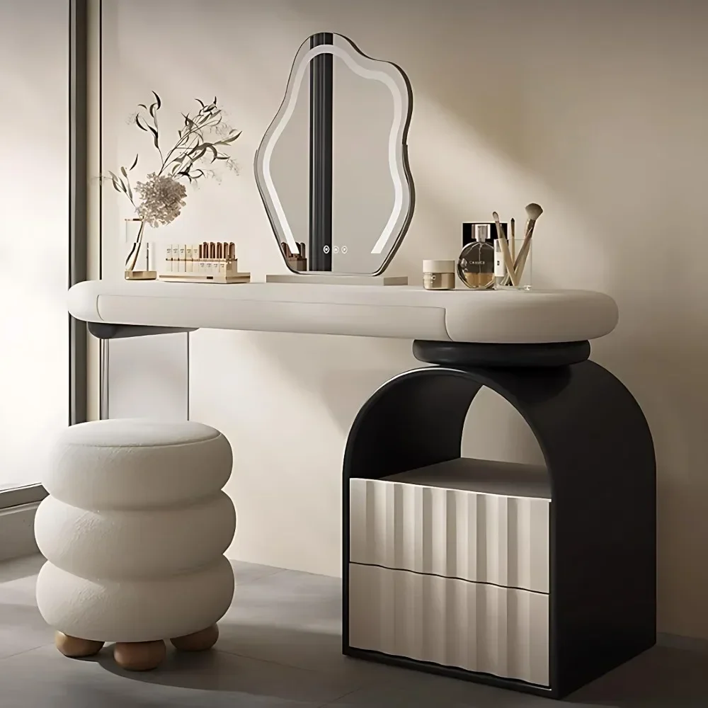 Makeup Vanity - Modern Vanity Table with Mirror & 3 Drawers, Multi-Function Vanity Set with Includes Makeup Stool