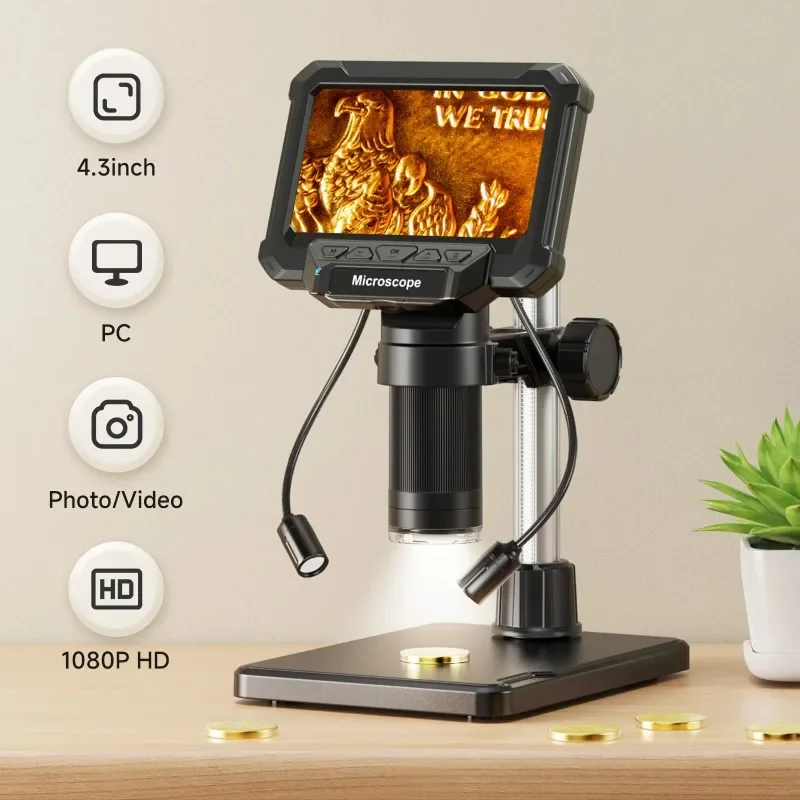 1000X Digital Microscope with 8 LED Lights for PCB Soldering Inspection High Resolution Electronic Component Magnifier, PC View