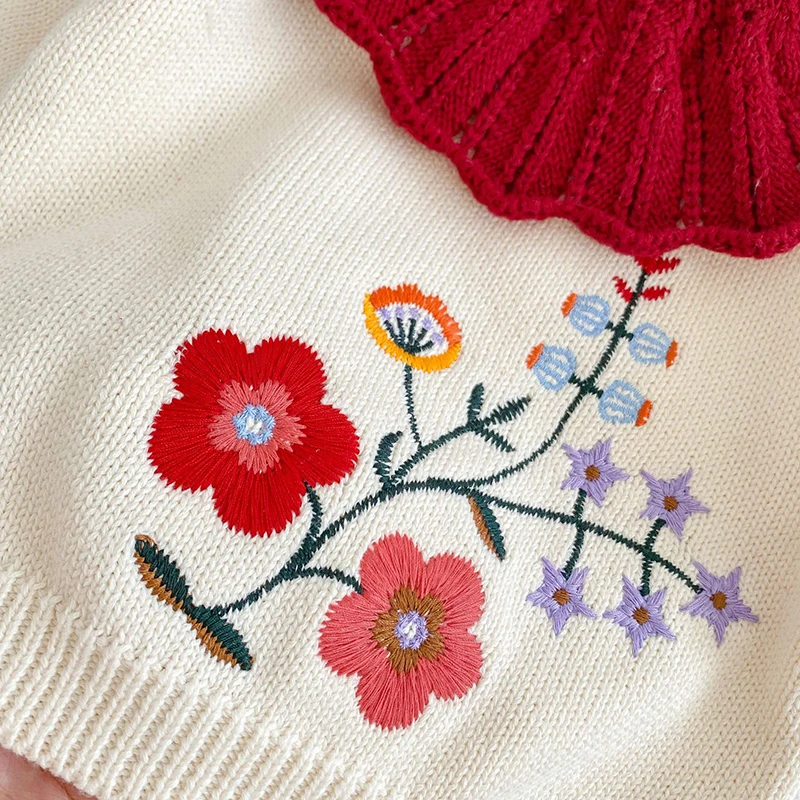 Autumn Spring Children Clothes Toddler Baby Girl Clothes Suit Flower Embroidery Sweater+PP Shorts Infant Baby Girls Clothing Set