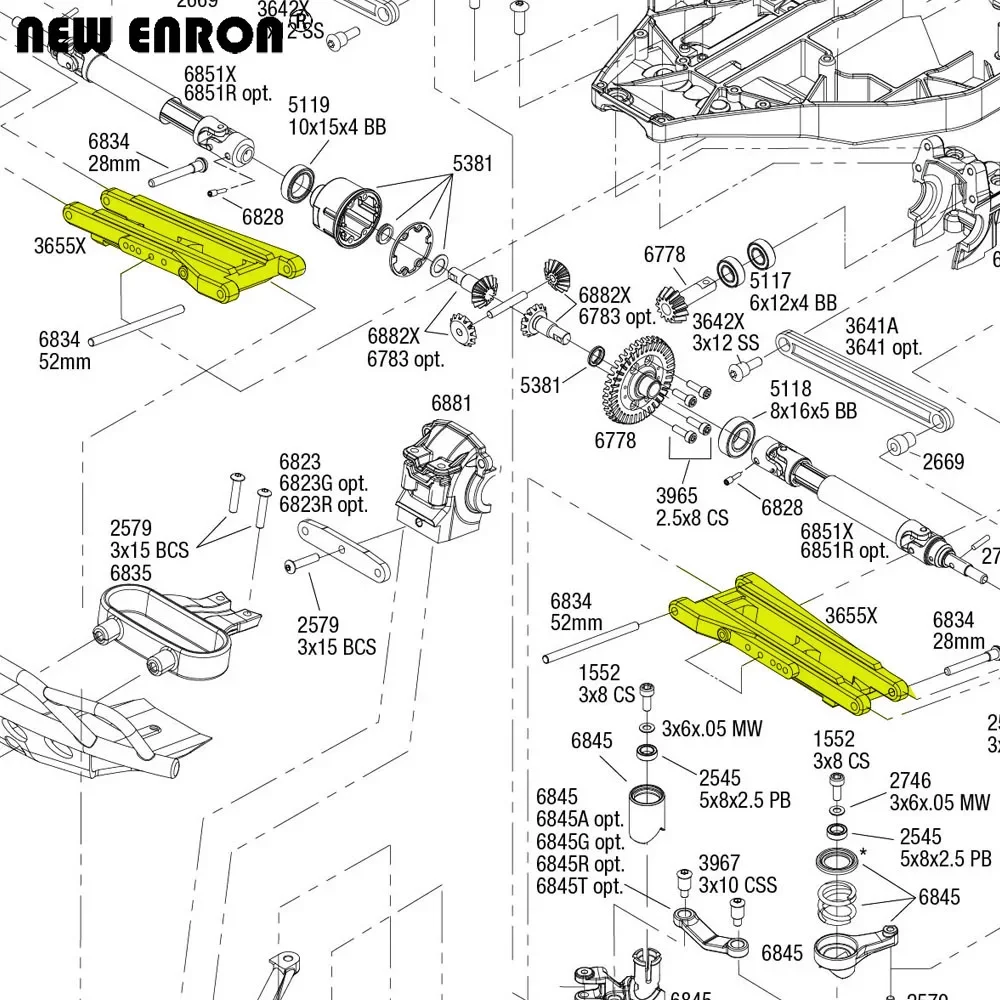 NUEVO ENRON CNC # Brazos de suspensión inferiores delanteros/traseros de aleación 3655X para RC 1/10 Traxxas Slash 4x4 Rustler Stampede XO-1 piezas de mejora