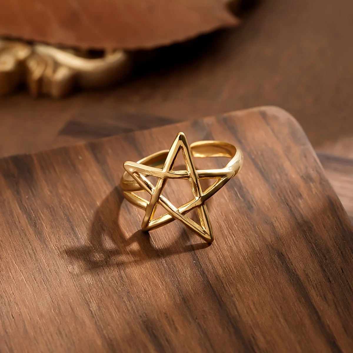 Stainless Steel Open Ring Pentagram 304 304, Minimalist Hollow Design, Material That Won'T Fade, Fashion-Forward Daily Accessory for Trendsetters, Eye-Catching And Unique Band., for Teenager, For Teenager