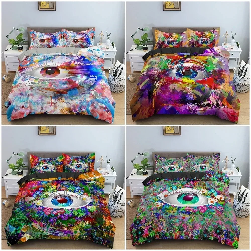 

Colored Art Human Eye Duvet Cover Bedding Set 3D Printed QuiltComforter Cover Pillowcase King Queen Twin Single Size Bedclothes