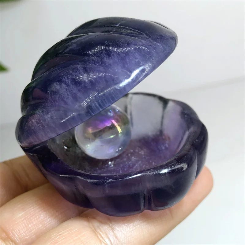 

5cm Natural Fluorite Crystal Shell Hand Carved Polished Quartz Healing Gemstones For Hoom Room Decor Gift 1pcs