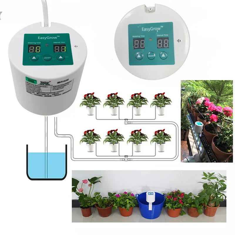 Automatic Plant Flower Watering Pump Home Sprinkler Drip Irrigation Controller Heads Pump Timer Full Sets System Kit for Garden