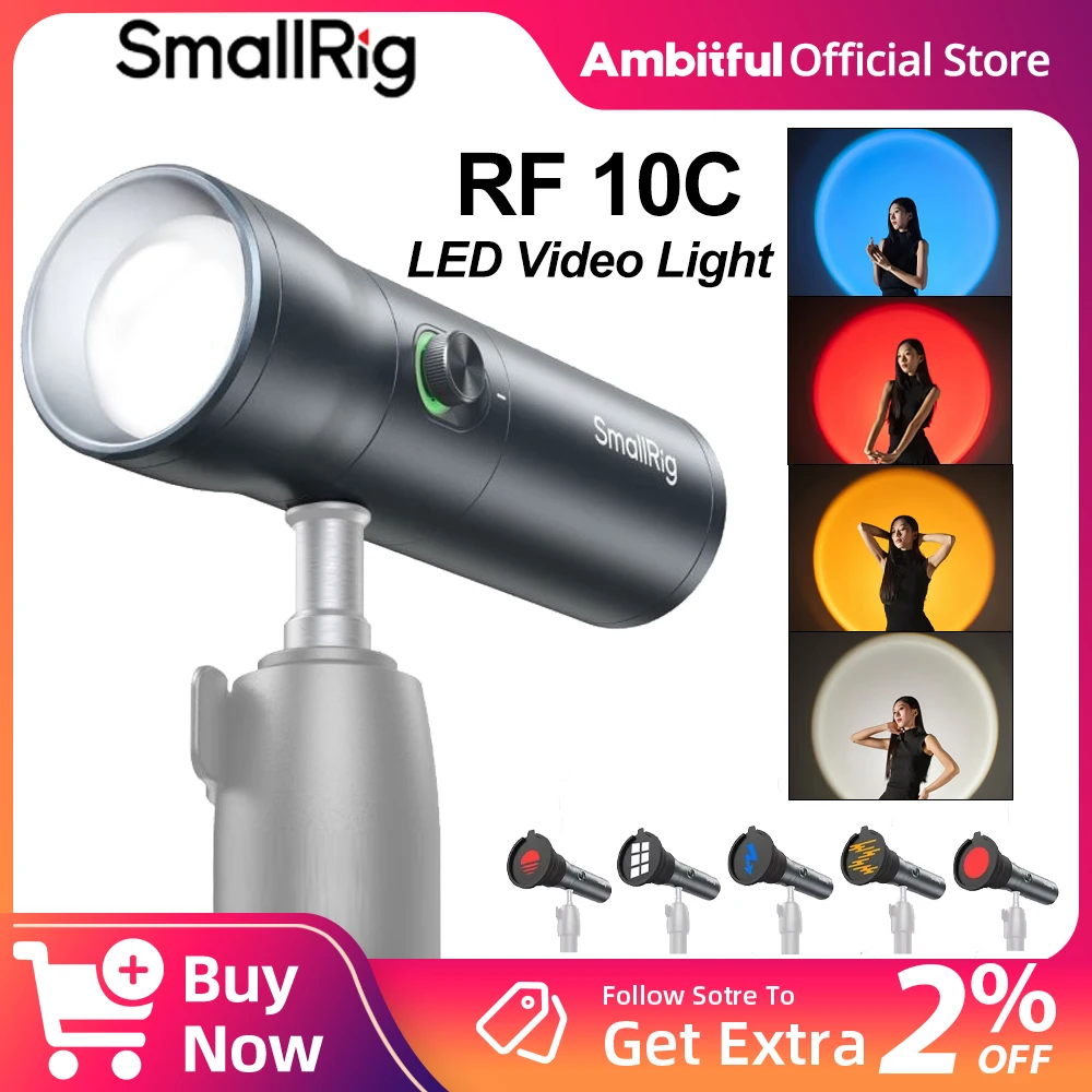 

SmallRig Portable Focusable RF 10C LED Video Light 4 Colors Mini spotlight 10W CRI 96 TLCI 98 for Weddings Live Streaming Video