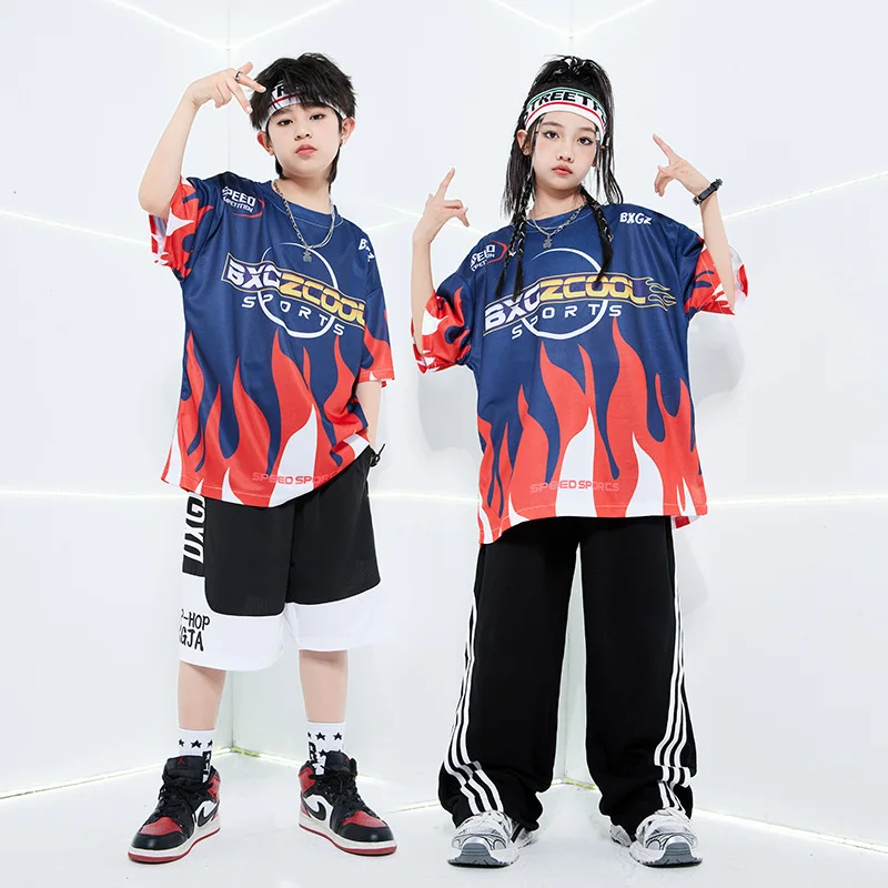 

Street Dance Hip Hop Clothes for Boys Loose Shirt Black Pants Shorts Girls Jazz Modern Dance Performance Costume Kids Stage Wear