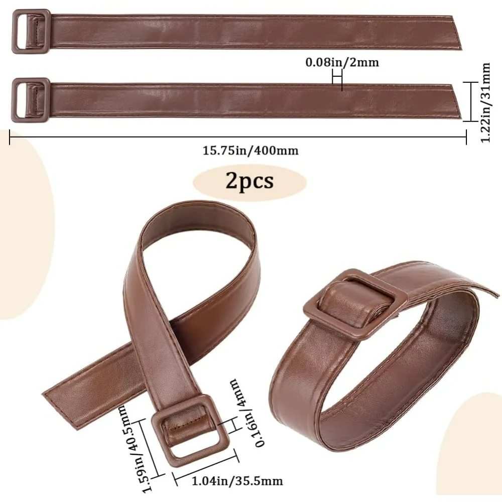 2PCS Women Overcoat Sleeve Band Soft PU Leather Wide Trench Tie Belts Coconut Brown Men Replacement Wind Coat Cuffs