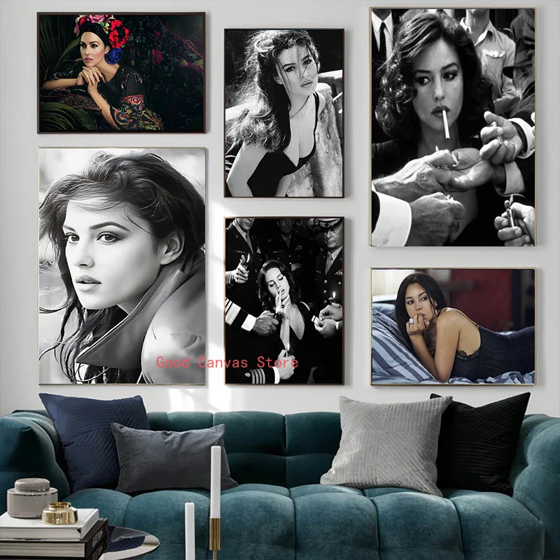 Famous Actor Monica Bellucci Poster Vintage Black White Sexy Photography Canvas Painting Print Wall Art Gift For Room Home Decor