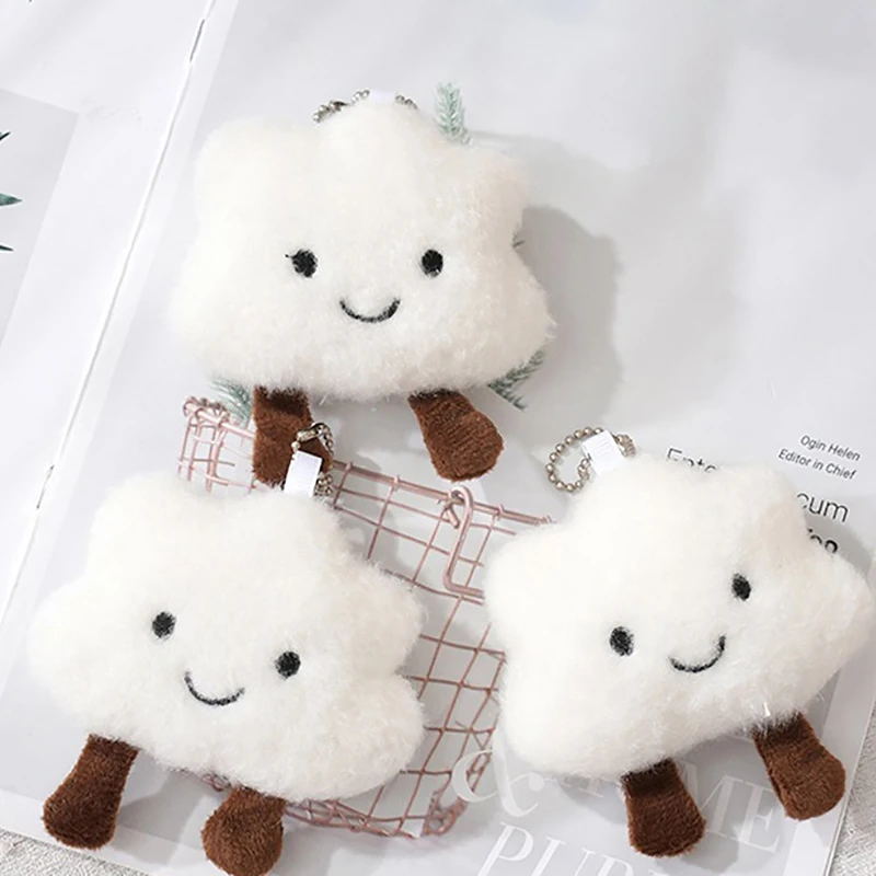 10cm Kawaii การ์ตูนสีขาว Cloud Plush พวงกุญแจจี้ Kawaii Key Charms ตุ๊กตาของเล่นของขวัญสาวกระเป๋าเป้สะพายหลังอุปกรณ์เสริม