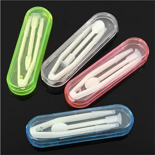 Portable Contact Lens Inserter Remover Soft Tip Tweezer Stick Tool Case Set