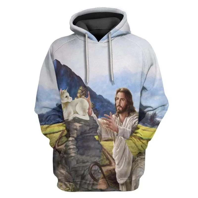 

3D Printing Christian Jesus Hoodies For Men Children Fashion Streetwear Hooded Sweatshirts Winter Harajuku Hooded Hoody Pullover