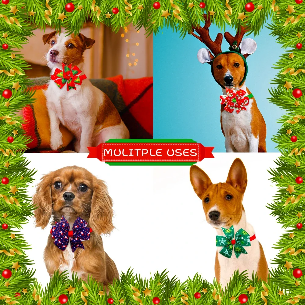 50PCS Dog Christmas Accessories Dog Bow Tie Pet Dog Cat Xmas Bowties Neckties Small Dog Holiday Party Grooming Accessores