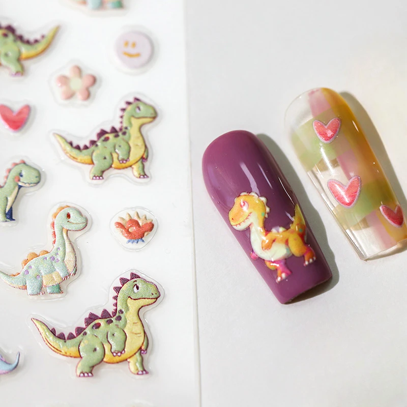 Cute Dinosaurs Cartoon 5D Soft Embossed Relief Self Adhesive Nail Art Decoration Stickers Lovely 3D Manicure Decal for Manicure