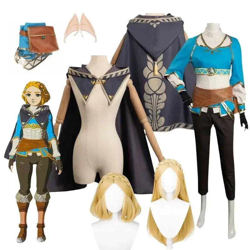 Zelda: Cosplay Tears of The Kingdom Princess Link Cosplay Kostüm Umhang Uniform für Frauen Prinzessin Perücke Karneval Verkleidung Anzug