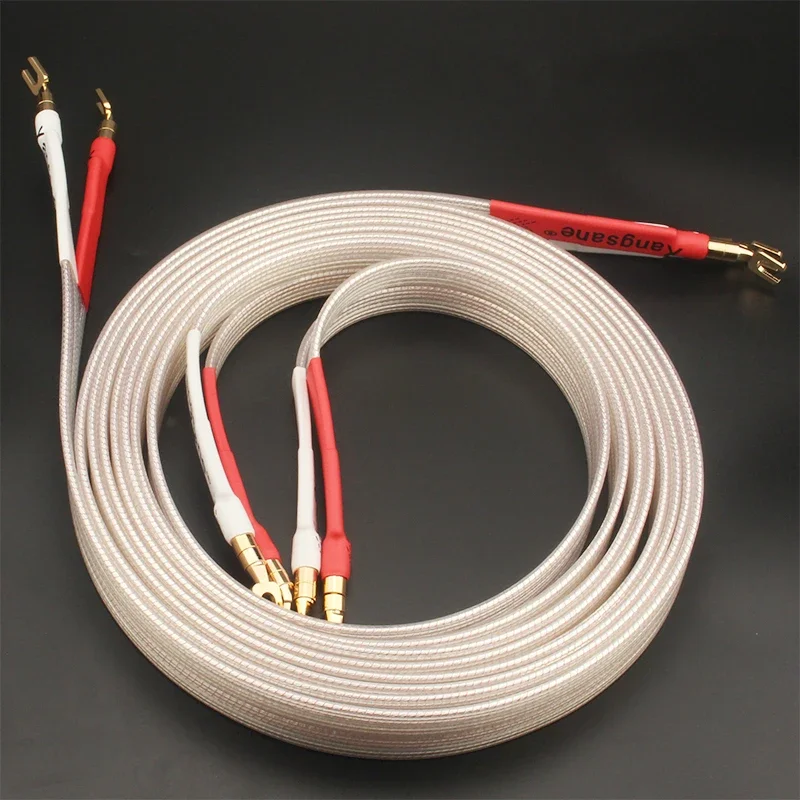 Pair HiFi Audio Amplifier Speaker Wire OCC Silver Plated Hi-end Horn Cable Banana & Spade Plug