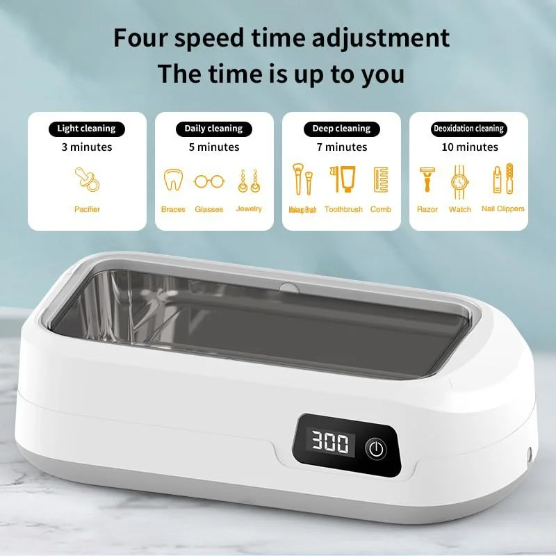 0.6L Large Capacity Ultrasonic Cleaner 49KHz Timing Adjustable 360°Deep Cleaning Machine For Jewelry, Eyeglasses, Rings, Watches