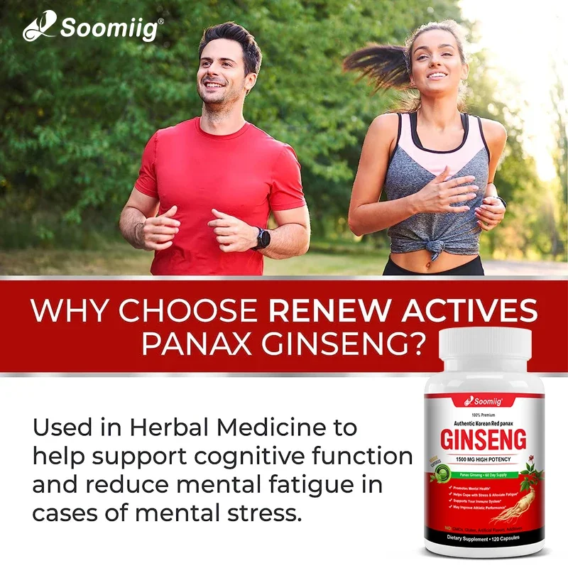 Authentic Korean Red Ginseng (Panax Ginseng) Capsules - for Immunity, Energy, Fatigue and Stress Relief, and Mental Focus