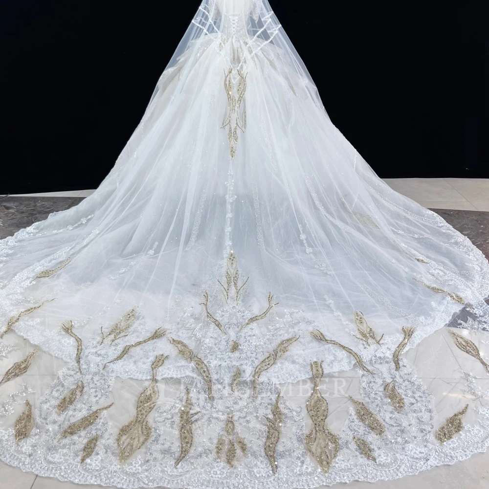 Customized Exquisite Lace Wedding Dress Shining Beads Bridal Gown Crystal Short Sleeves Wedding Dress vestidos de novia boda