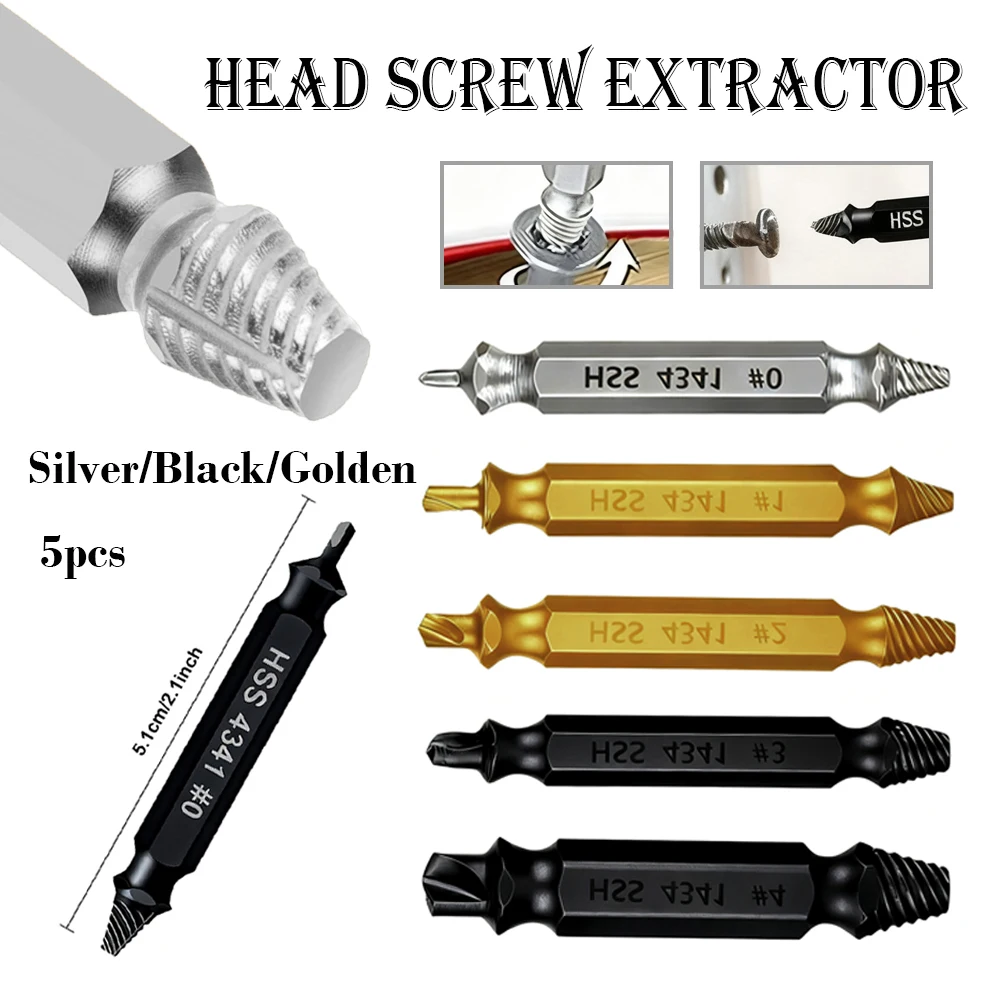 

5 шт., набор сверл для извлечения поврежденных винтов, набор сверл для извлечения болтов, съемник шпилек болтов, легко снимается, инструменты для сноса