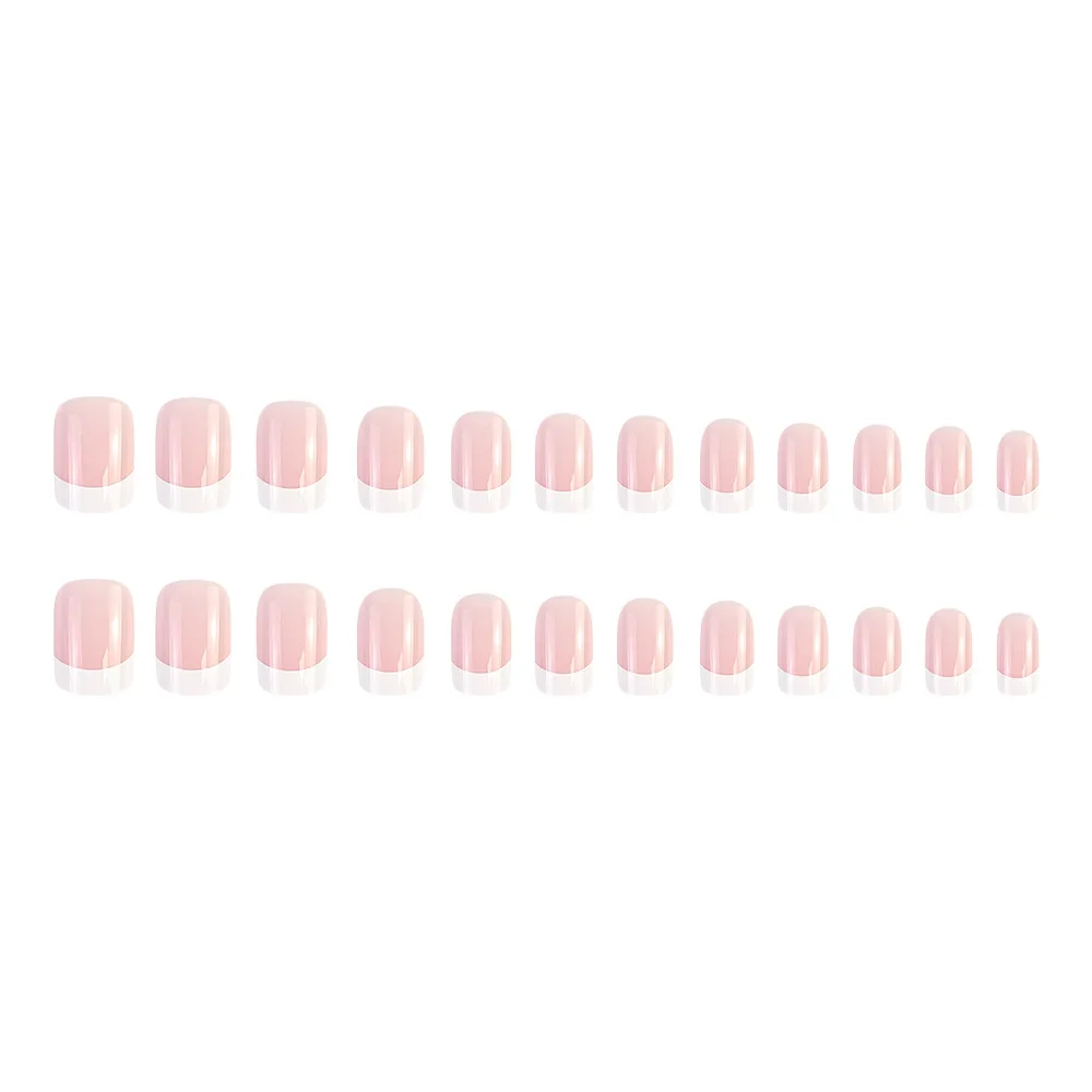 24 Pcs Glossy Medium Square Press On Nails Pink French Style False Nails Artificial Finger Manicure  Reusable False Nails