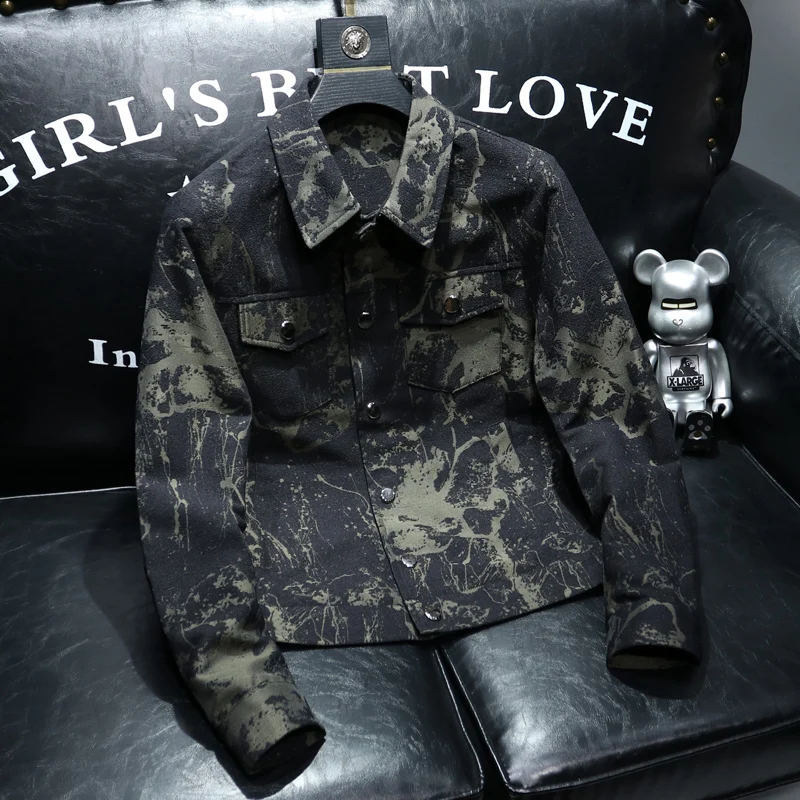 

Модный приталенный пиджак с воротником для мужчин, весна-осень, новинка, стильный брендовый повседневный городской костюм из полиэстера, короткий рукав