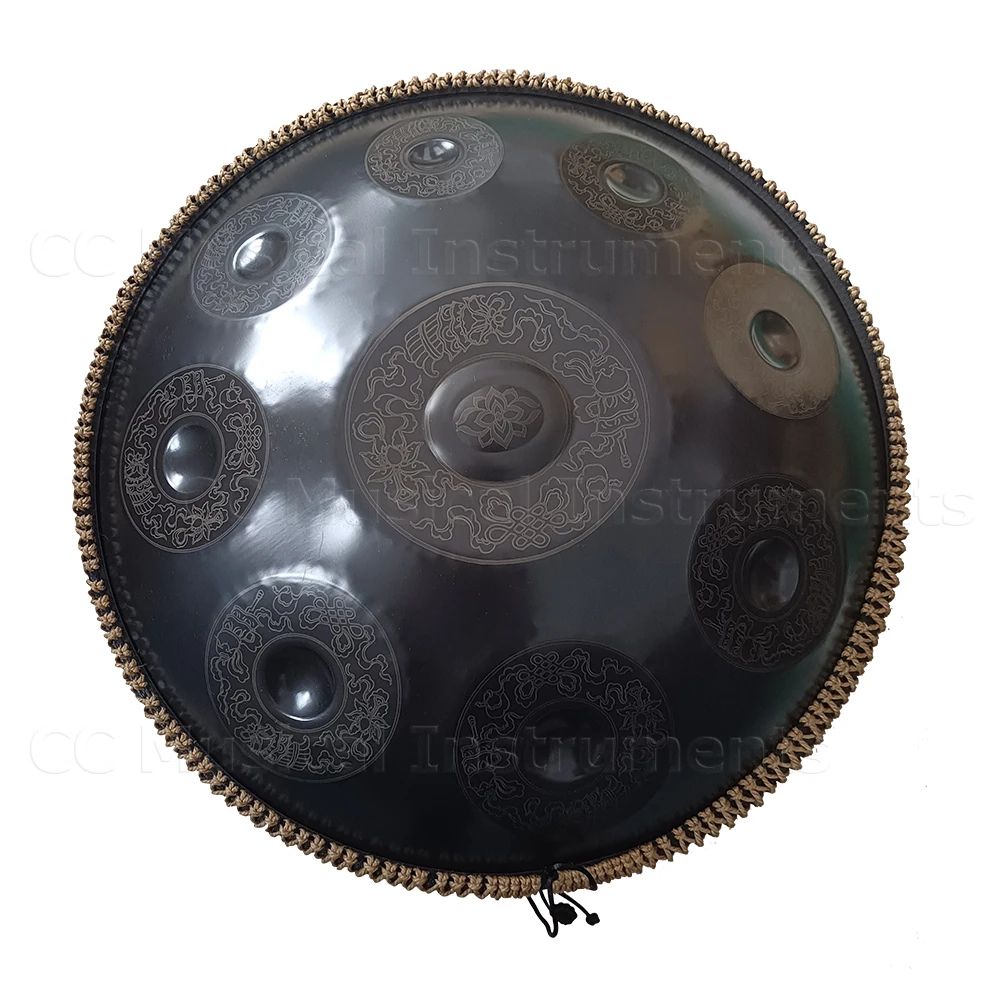 440Hz 10 Notes 22inch Carve Golden Handpan Drum D Minor Steel Tongue Drum Percussion Instrument Hand Drum