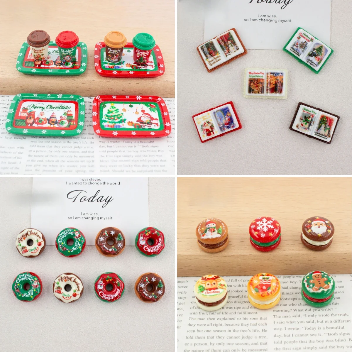 100pcs Cute Resin Mini Christmas Cup Plate Donut Burger Book DIY Accessories Hairpin Pendant Refrigerator Doll House Decor