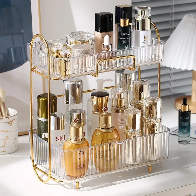 Bathroom Cosmetics Shelving Drawer Storage Box Desktop Double-Layer Transparent Lipstick Jewelry Storage Shelf Organizer