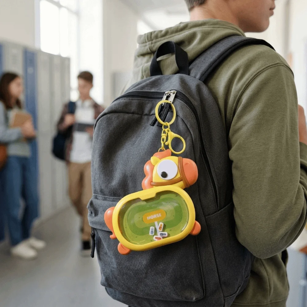 Creative Funny Magnetic Horse-Racing Keychain Plastic Cartoon Fidget Keychain Hanging Backpack Charm Keyring Charm