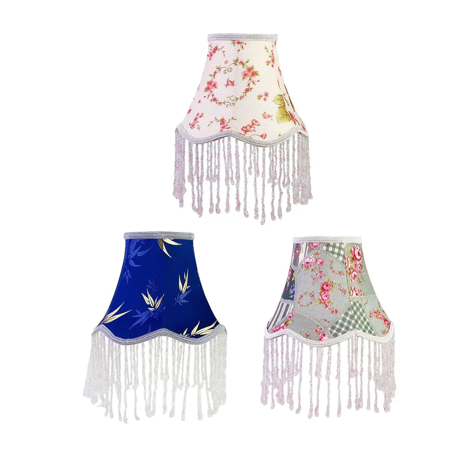 European Lampshade Lamp Shade with Fringe Beads Table Lampshade Cloth Art Bead Lace Lampshade for Cafe Dining Room Restaurant