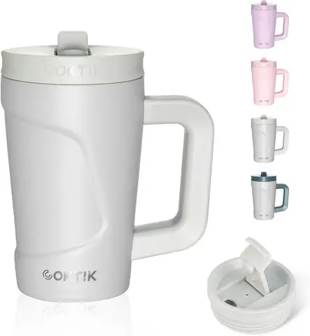 12 oz Insulated Tumbler with Handle and Two Lids(Flip/Straw), Double Wall Stainless Steel Insulated Coffee Mug, Kids Tumbler