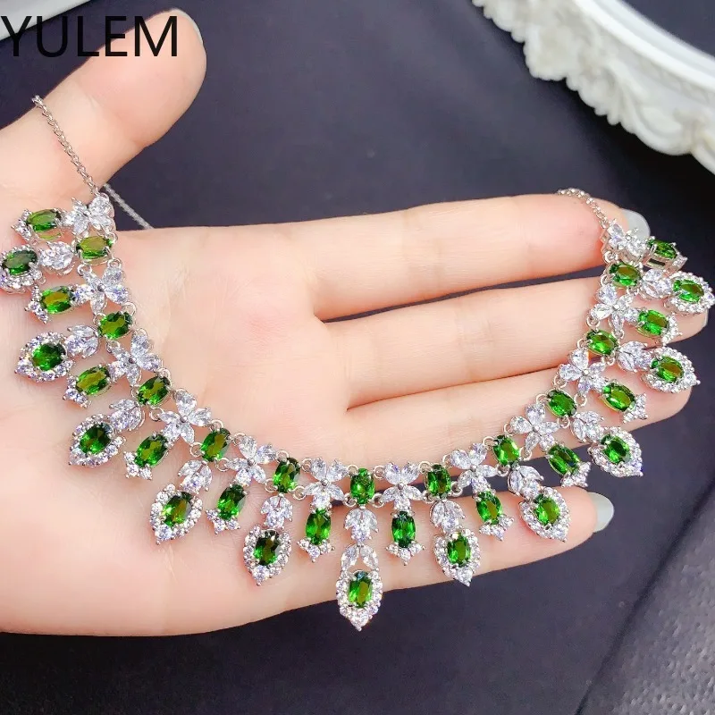 

Natural Diopside Luxury Necklace S925 Pure Silver Fine Fashion Charm Weddings Jewelry for Wome Certificate
