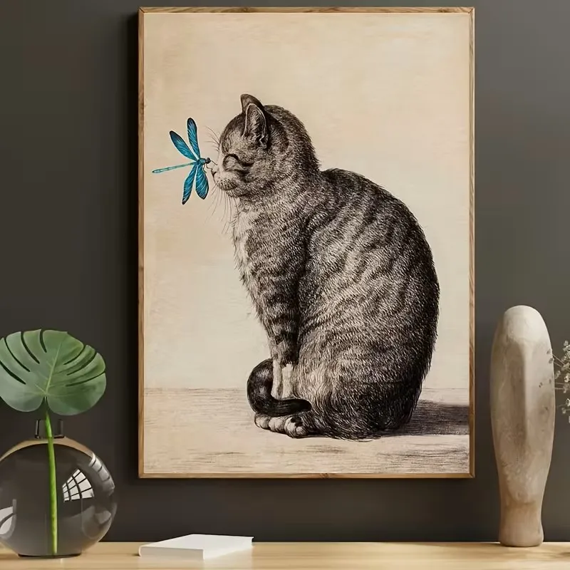 

Retro Cat and Dragonfly Canvas Poster Art Printing Is Suitable for Home Decoration Bedrooms Living Rooms Kitchens and Corridors