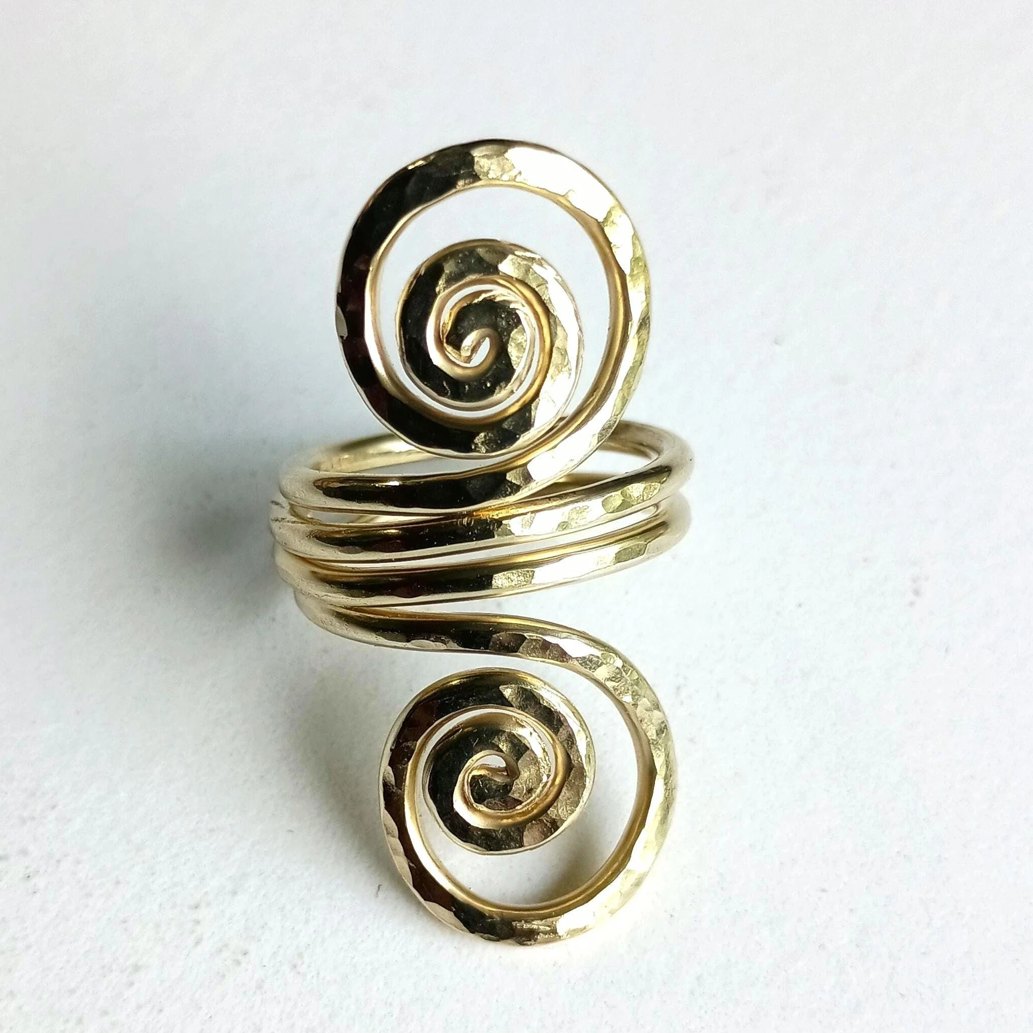 14K Gold Filled/925 Ssilver Spiral Statement Ring Hammered Stacking Ring Tarnish Resistant Hypoallergenic Jewelry Gift for Women