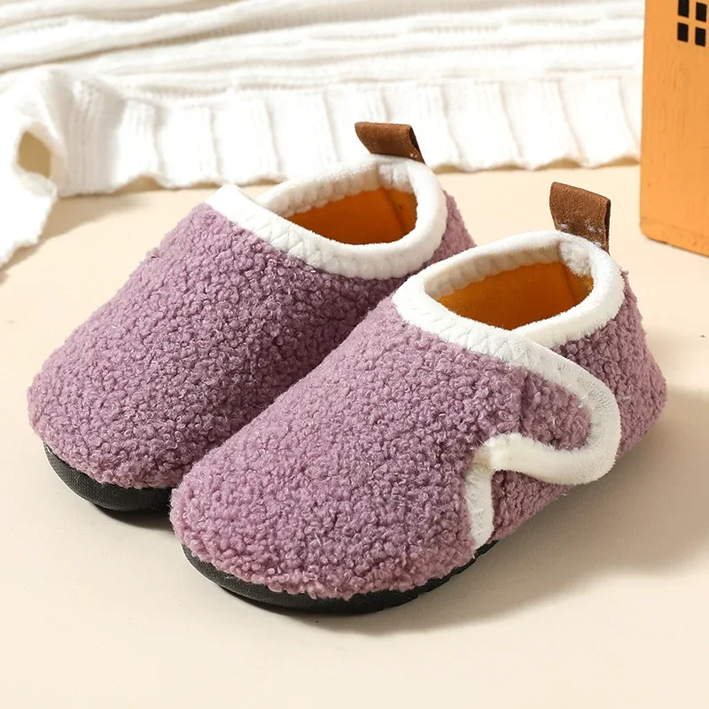 Pantuflas Child Cotton Slippers Solid Warm Kid Winter Home Shoe Boy Girl Plush Floor Shoe Indoor Soft Sole Anti-slip Cotton Shoe