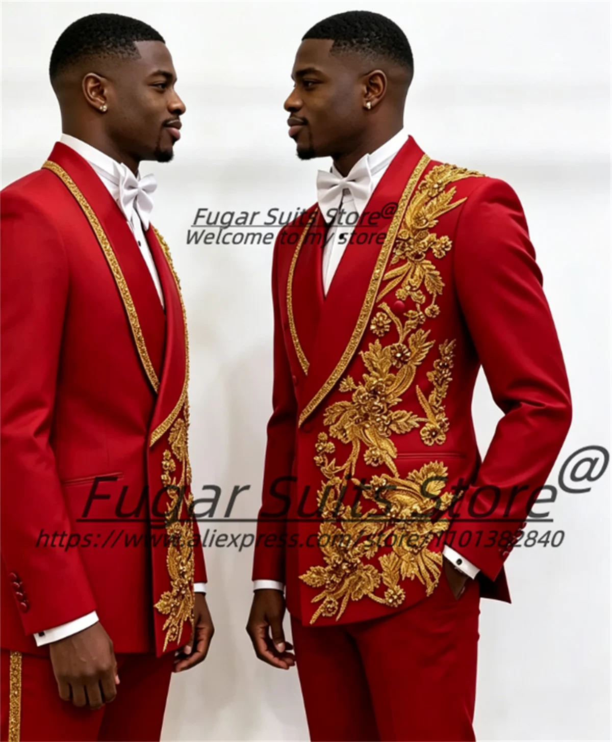 Elegant Gorgeous Rhinestone Embroidery Groom Wedding Tuxedos 2 Pieces Sets Male Party Blazers Slim Fit Shawl Lapel Men Suits
