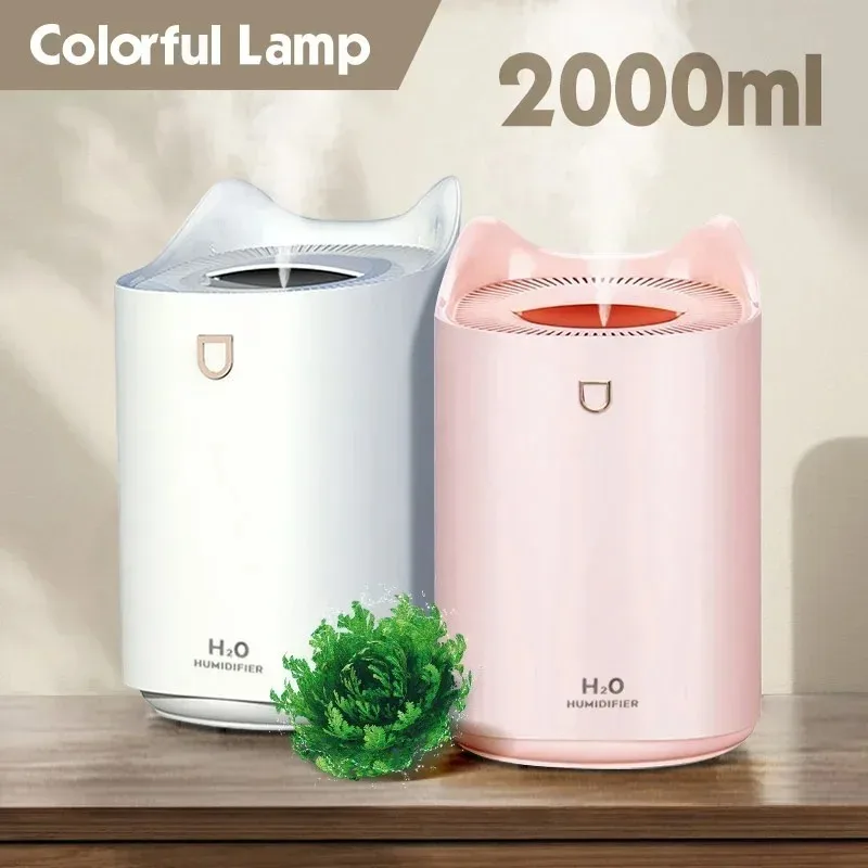 2L Light Humidifier Home Desktop Air Water Replenishment And Humidification Cat Ear Shaped Portable Ultrasonic Air Humidifier