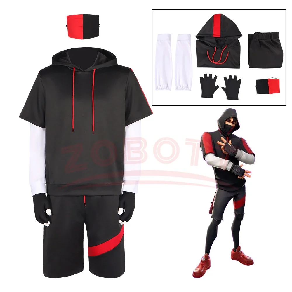 Battle Royale Ikonik Costume Cosplay Hoodie Full Set Sports Sweatshirt Suit Outfits for Kid Men Top Shorts Golves Halloween Suit