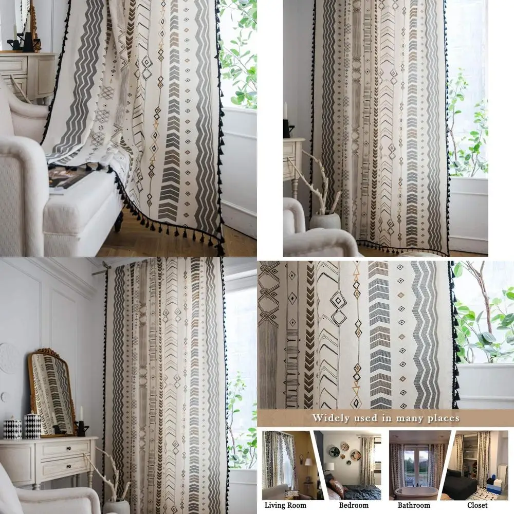 

Ацтекские шторы в стиле бохо в западном стиле — 2 полузастегивающие панели с карманом для стержней, обработка окон с ярким рисунком черного цвета