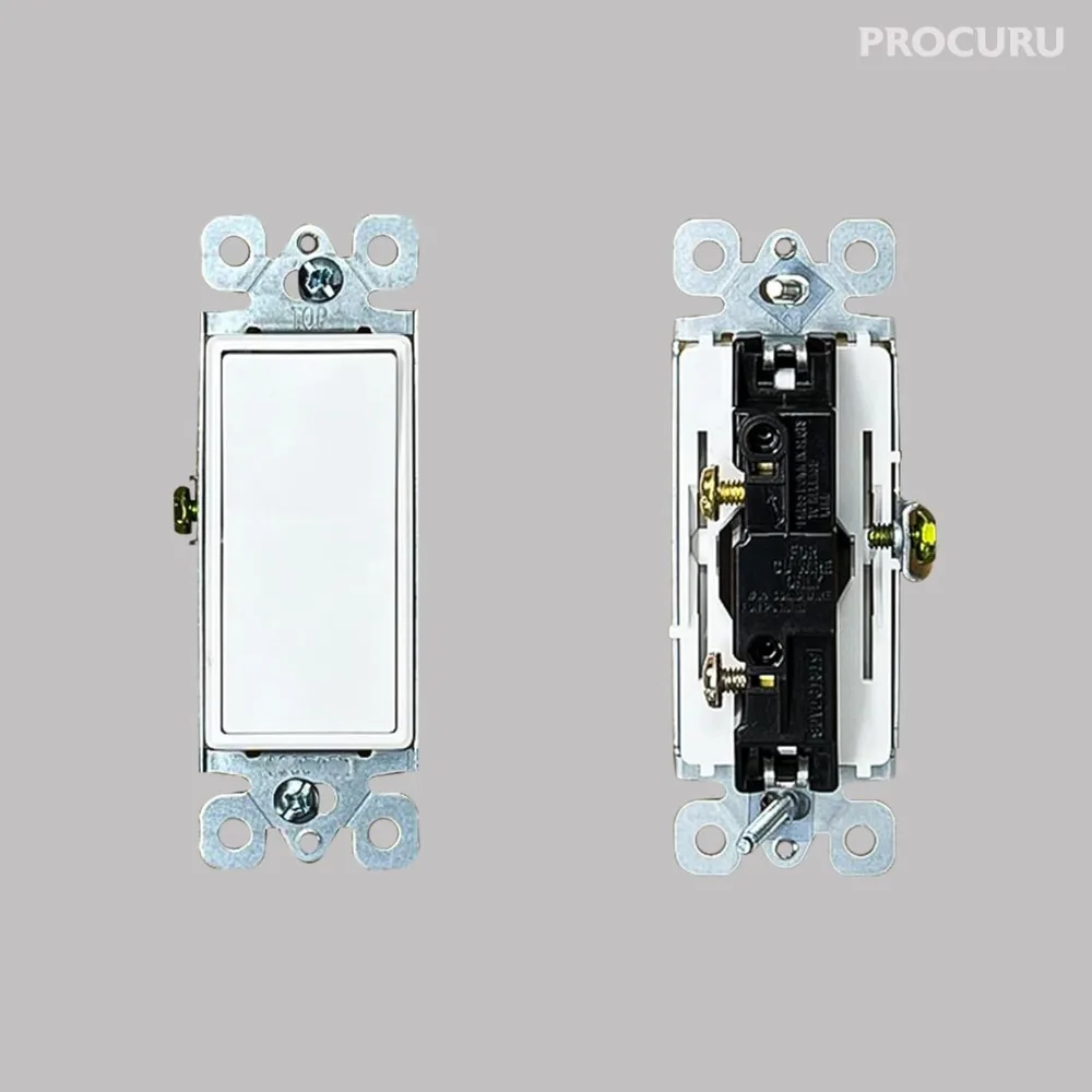 [200-Pack] PROCURU Wholesale Decorator Paddle Rocker Light Switch, Single Pole, 3-Wire, Grounding 15A 120V-277V, White