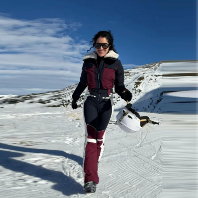 Winter Thicken Skiwear Sets Chic High Neck Hooded Zipper Coat Ski Pant Waterproof Tracksuit 2026 Lady Warm Outdoor Sportswear